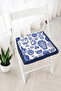 Blue and White Tile Vase and Plate Patterned Fringed Zippered Chair Cushion - Tufted Kitchen Decoration