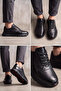 Monolithduo - Genuine Leather Thick Segmented Sole Lace-Up Men's Sneaker Shoes, Polished Leather D - 8
