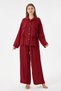 Women's Burgundy Italian 100% Linen Tie-Waist Shirt with Pants Linen Suit 40 - 46 Size