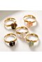 5-Piece Natural Stone Adjustable Women's Ring Set – Gold Color Wire Wrap and Gift Pouch - 3