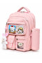 Korean Style Five-Compartment Lockable Orthopedic Bag with Rabbit Accessories, Pen Holder and Thermos, 3-Piece School Bag Set - 3