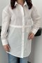 Women's White Poplin Shirt with Detachable Waist Pocket, Long Sleeve Buttoned Shirt Collar - 4