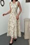 Women's Brown Sleeveless Floral Embroidered Lined Cup Detailed A-Line Maxi Dress - 4