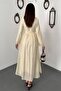 Women's Yellow Long Sleeve Lace Cuff Belted A-Line Maxi Dress - 5