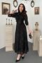 Women's Black Bowknot Scarf Collar Balloon Sleeve Lined Floral Patterned Midi Dress - 2