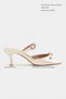 Calista Beige Satin Buckle Detail Pointed Toe Women's Heeled Slippers - 2