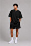 Solid Black T-Shirt and Shorts Set, Loose and Comfortable, Plus Size.