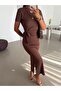 Knotted Side Slit Dress - Brown - 2