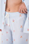 Shirt Collar Long Sleeve Front Heart Button Pocket Detailed Mini Teddy Bear Patterned Women's Pajama Set with Pants Premium Cotton - 6