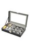 6-piece watch display box & jewelry storage case with 3-piece eyeglass & sunglasses holder - Black - 3