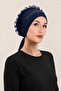 Navy Blue Double Silicone Non-Slip Ruffled Bonnet |   Shawl Scarf Non-Slip Lycra Hijab Bun Cap