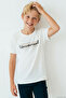 Boy's Short Sleeve T-Shirt with Colorful Text Print, Ages 9-14, Ecru