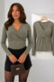 Women's Cross Front Detail V-Neck Sandy Fabric Long Sleeve Blouse 02