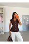 V-Neck Buttoned Shirt - Brown - 3
