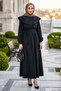 Collar Detailed Elastic Waist Belted Dress Black Hm2946