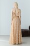Gold Strapless Flounce Patterned Slit Chiffon Evening Dress - 7