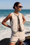 Embroidered Linen Ecru Women's Vest Ylk02137 - 2