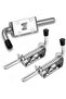 Three stainless steel spring bolt locks with rubber handles, suitable for bathrooms, toilets, sheds, and bedrooms.