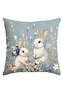 Easter Bunny, Easter Egg, Hydrangea, Blue Pillowcase, 18 x 18 inch, Eucalyptus Leaf Cotton Cushion Cover, Sofa Adornment, 4-Piece Set - 3