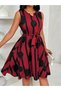 Women's sleeveless v-neck patterned short supreme dress with belted waist - 3