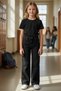 Girl's Wide Leg Denim Jean Pants Back to School Comfortable Fit 100% Cotton Daily School Pants - 3