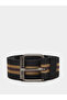Men Black Striped Pin Buckle Belt