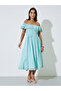 Green Cotton Schiffli Off Shoulder Midi Dress - 3