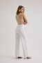 Women's Cream Wide Leg Jean Pants – High Waist Comfort Fit Loose Leg Denim Without Back Pockets - 7