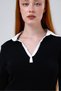 Women's Color Blocked Polo Neck Knitwear Blouse - 3
