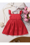 Girls Red Ruffled Detail Dress with Bow - 2