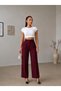 Women's Burgundy Lycra Button Detailed Pleated Palazzo Trousers High Waist Scuba Crepe Wide Leg Pants (Promotional Price) - 4