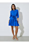 Blue Cotton Schiffli 3/4 Sleeves Mini Dress - 2