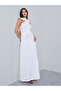 White Draped Sleeves A-Line Maxi Dress