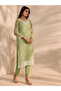 Green Embroidered Chiffon Straight Kurta, Trousers and Dupatta Set - 3