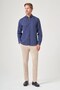 Navy Blue-White Buttoned Collar Long Sleeve Pocket Comfort Fit 100% Cotton Shirt 1004260212 - 2