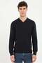 Men's Slim Fit V-Neck Navy Blue Knitwear - 2