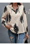 Beige Floral Print Tie-Up Neck Blouse - 3