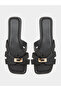 Black Flat Sandals with Buckle Detail - 5