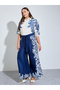 Plus Size Women Navy Blue Floral Wide Leg Trousers