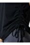 Black Polo T-Shirt with Ruched Side Detail - 4