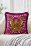 Double Cheetah Figure with Floral and Leaf Motifs Fringed-Tasseled Throw Pillow Cover Retro Decorative Pillowcase - 2