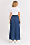Beli Elastic Asymmetrical Cut Draped Denim Skirt 7557-Blue - 3