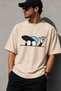 Character with Hat Printed Crew Neck Casual Unisex Oversize T-Shirt - Cartoon Themed Cotton T-Shirt