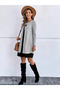 Women's Long Sleeve Front Buckle Embellished Camisole with Viscose Inner Layer Midi Dress Double Set - 3