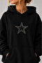Women's Shining Stone Star Patterned Oversize Sweatshirt with Inner Lining