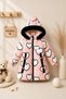 New Cute Heart Printed Furry Pocket Hooded Winter Plush Inside Inflatable Coat for Baby Girls