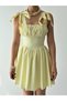Women's Sari Mini Dress with Shoulder Tie Detail, Square Collar, Gathered Poplin - 2