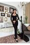 Women's Black Lace Midi Dress with Heart Collar, Long Sleeves, Fitted Fit for Special Occasions - 4