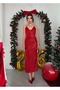 Women's Red Midi Dress with Straps, V-Neck, Sequins and Open Back - 8