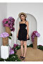 Women's Black Mini Dress Square Collar Lace Strap Corset Look Poplin - 6
